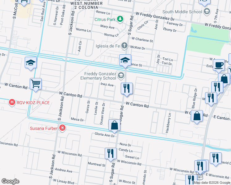 map of restaurants, bars, coffee shops, grocery stores, and more near in Edinburg
