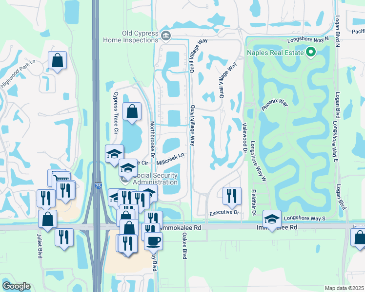 map of restaurants, bars, coffee shops, grocery stores, and more near 6336 Huntington Lakes Circle in Naples