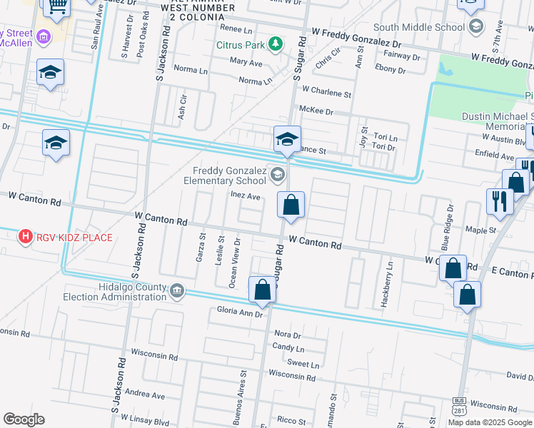 map of restaurants, bars, coffee shops, grocery stores, and more near 2620 Trisha Street in Edinburg