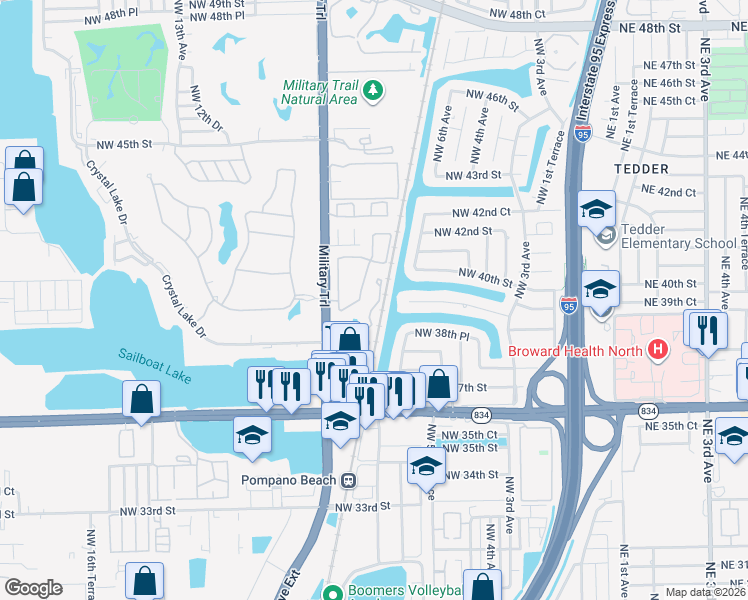 map of restaurants, bars, coffee shops, grocery stores, and more near 3870 Northwest 7th Avenue in Pompano Beach