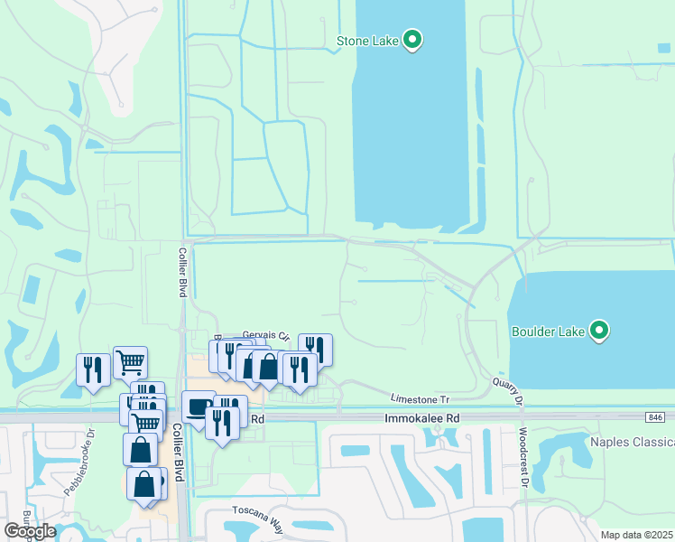 map of restaurants, bars, coffee shops, grocery stores, and more near 9129 Quartz Lane in Naples