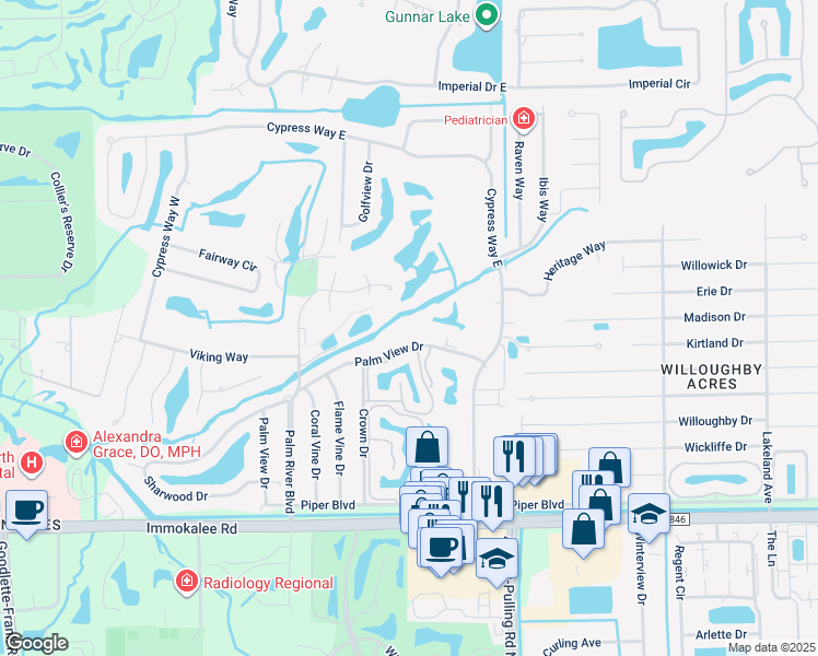 map of restaurants, bars, coffee shops, grocery stores, and more near 390 Country Club Lane in Naples