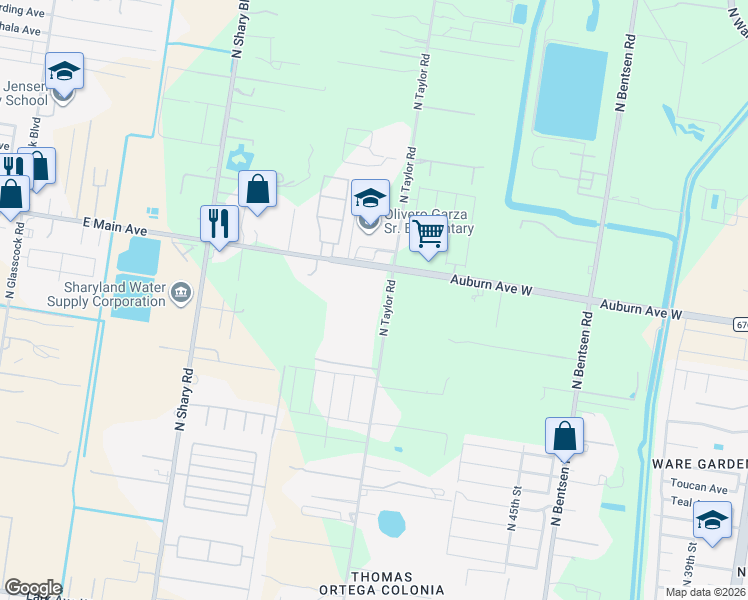 map of restaurants, bars, coffee shops, grocery stores, and more near 6213 N Taylor Rd in Mission