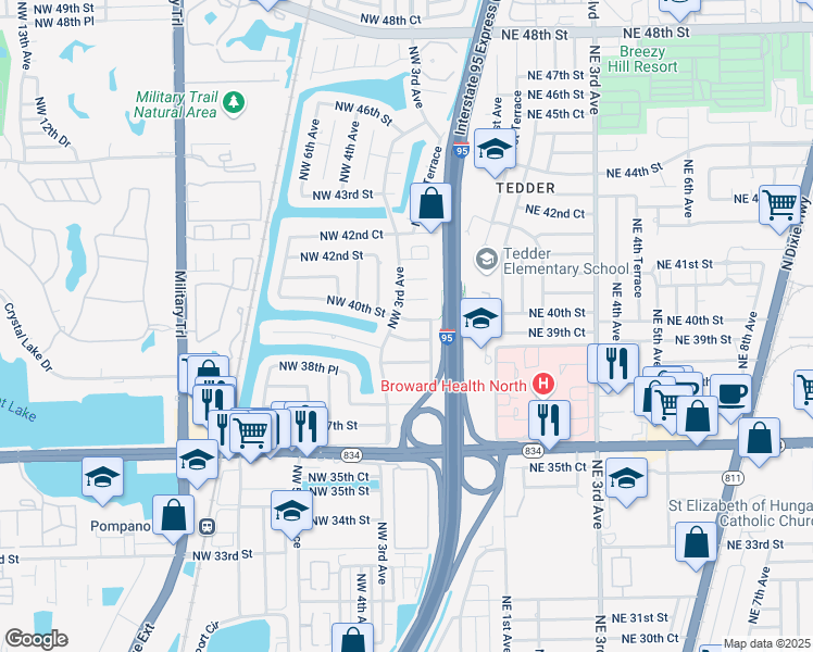map of restaurants, bars, coffee shops, grocery stores, and more near 241 Northwest 40th Street in Pompano Beach