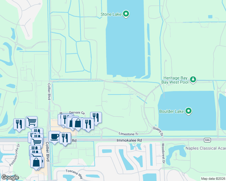 map of restaurants, bars, coffee shops, grocery stores, and more near 8951 Weathered Stone Drive in Naples