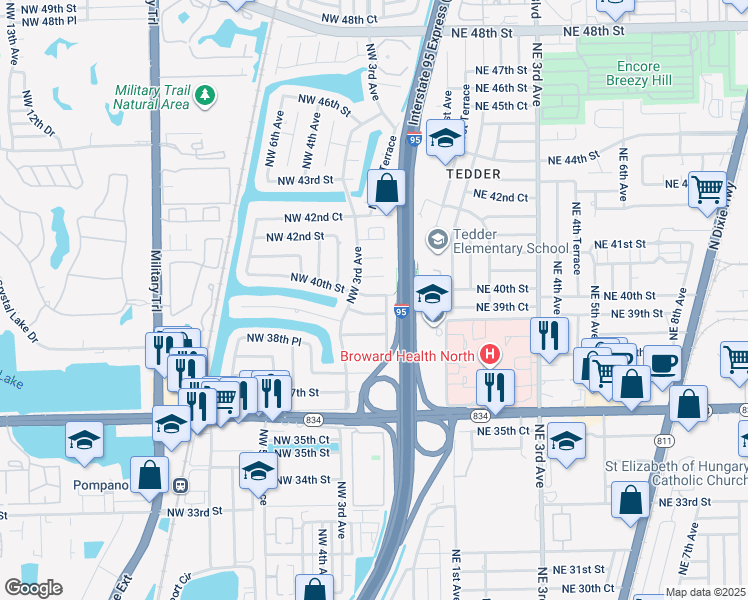 map of restaurants, bars, coffee shops, grocery stores, and more near 241 Northwest 40th Street in Pompano Beach