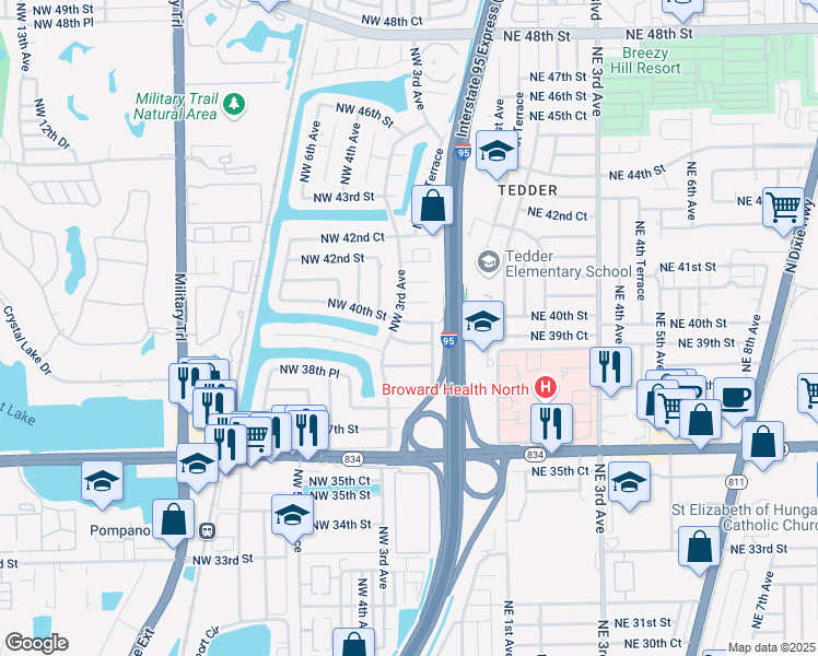 map of restaurants, bars, coffee shops, grocery stores, and more near 241 Northwest 40th Street in Pompano Beach
