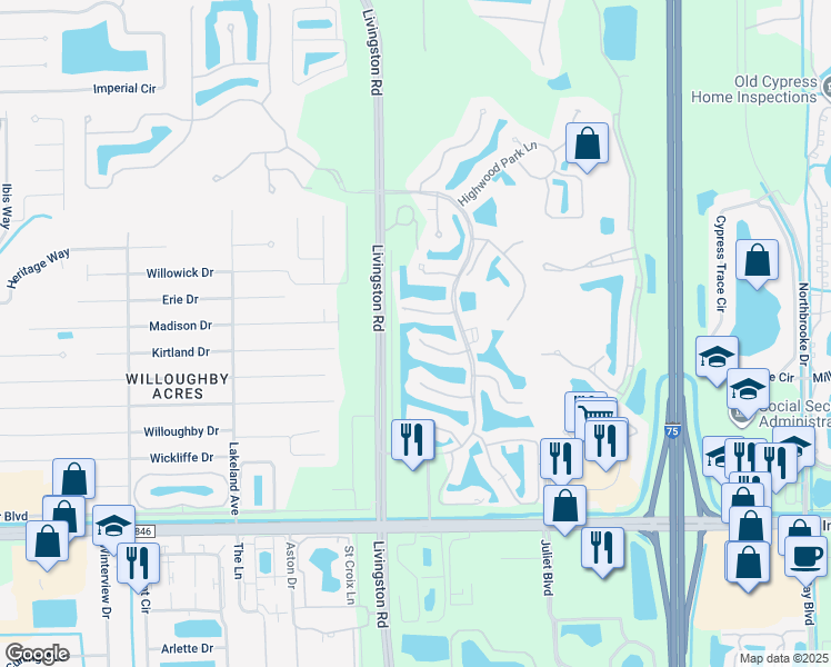 map of restaurants, bars, coffee shops, grocery stores, and more near 5435 Worthington Lane in Naples