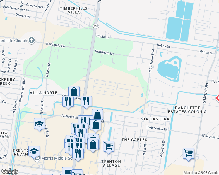 map of restaurants, bars, coffee shops, grocery stores, and more near 500 Grayson Avenue in McAllen