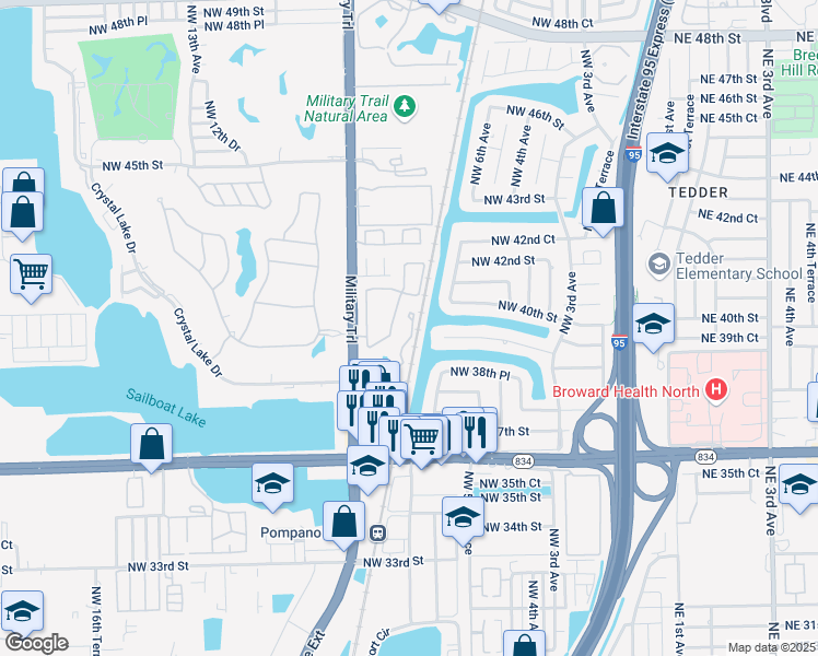 map of restaurants, bars, coffee shops, grocery stores, and more near 757 Crystal Lake Drive in Pompano Beach