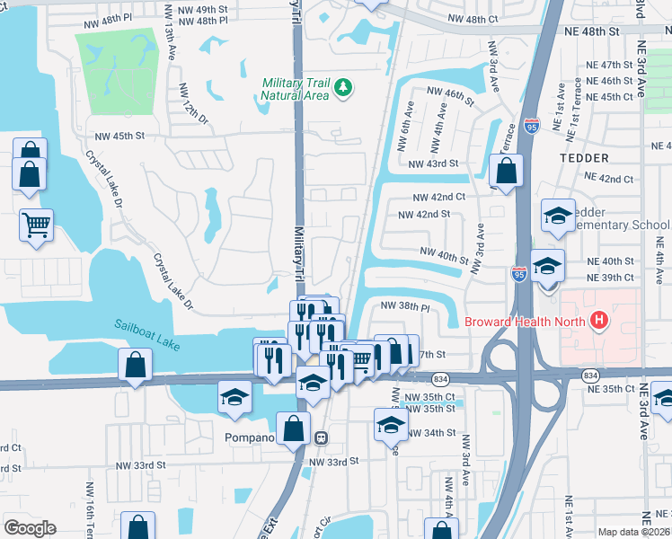 map of restaurants, bars, coffee shops, grocery stores, and more near 4053 Eastridge Circle in Pompano Beach