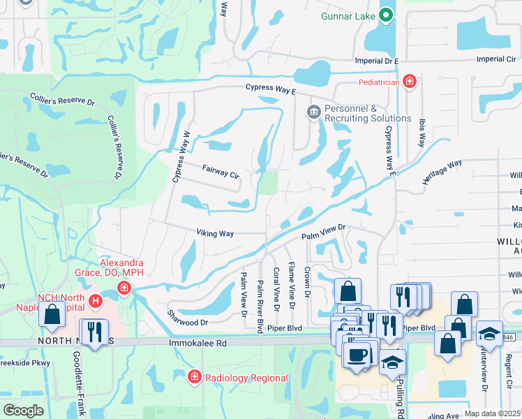 map of restaurants, bars, coffee shops, grocery stores, and more near 221 Palm River Boulevard in Naples