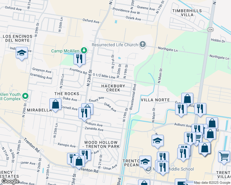 map of restaurants, bars, coffee shops, grocery stores, and more near 2008 Fairmont Avenue in McAllen