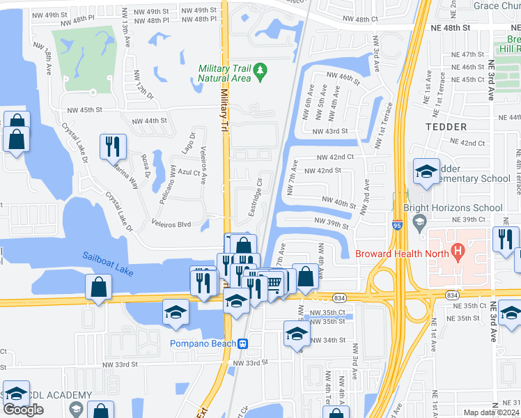 map of restaurants, bars, coffee shops, grocery stores, and more near 757 Crystal Lake Drive in Pompano Beach