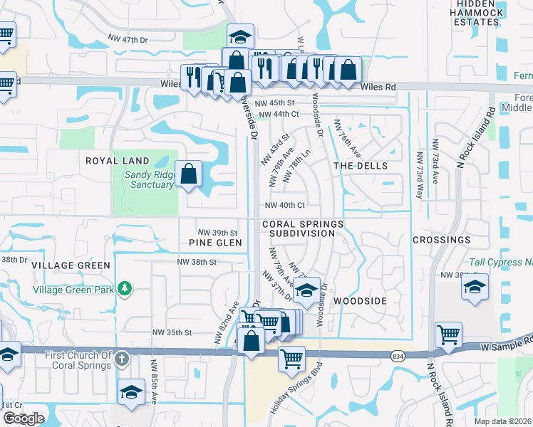 map of restaurants, bars, coffee shops, grocery stores, and more near 4060 Northwest 81st Avenue in Coral Springs