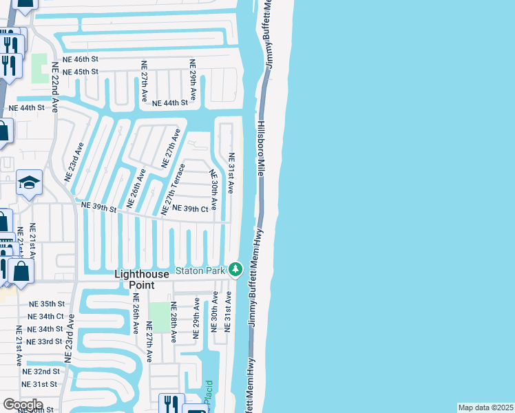 map of restaurants, bars, coffee shops, grocery stores, and more near 1050 Florida A1A in Hillsboro Beach