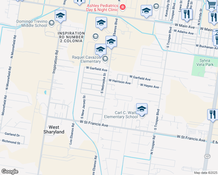 map of restaurants, bars, coffee shops, grocery stores, and more near 1024 South Los Ebanos Boulevard in Mission