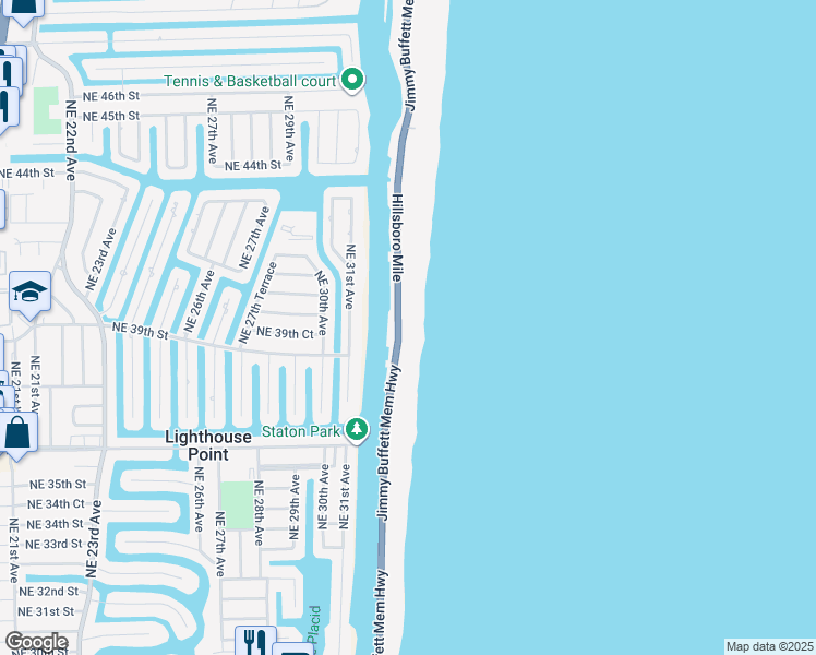 map of restaurants, bars, coffee shops, grocery stores, and more near 1051 Florida A1A in Hillsboro Beach