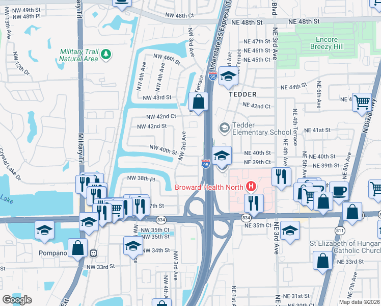 map of restaurants, bars, coffee shops, grocery stores, and more near 241 Northwest 40th Street in Pompano Beach
