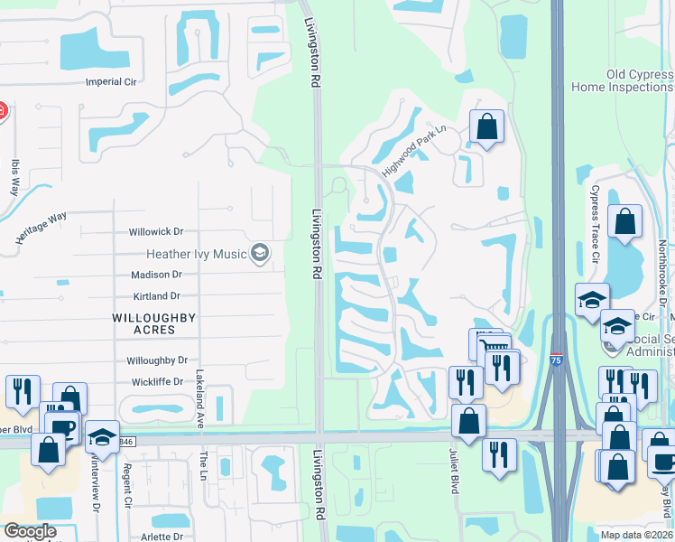 map of restaurants, bars, coffee shops, grocery stores, and more near 15100 Livingston Road in Naples
