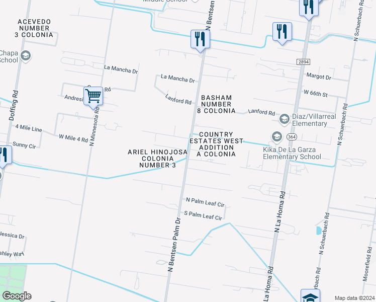 map of restaurants, bars, coffee shops, grocery stores, and more near 5301 North Bentsen Palm Drive in Mission