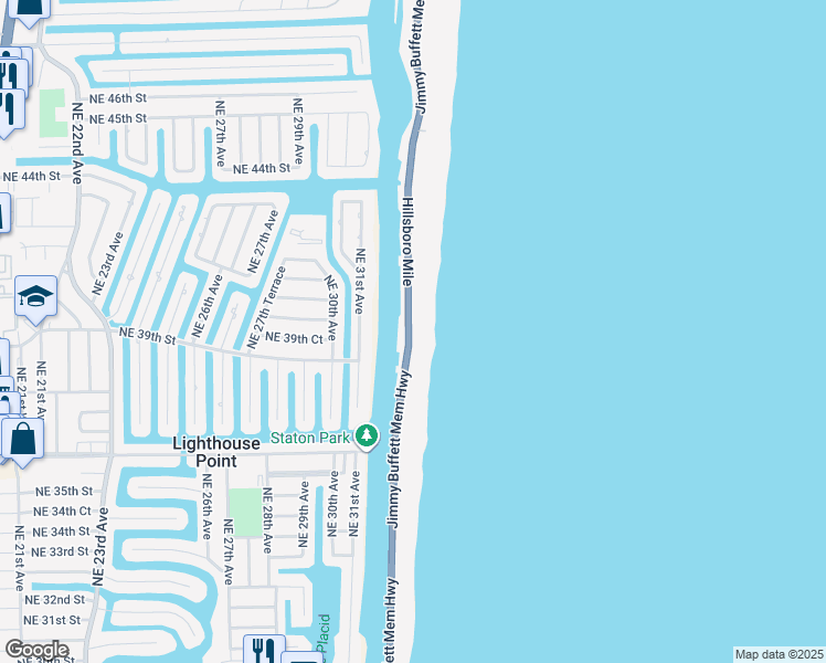map of restaurants, bars, coffee shops, grocery stores, and more near 1051 Florida A1A in Hillsboro Beach