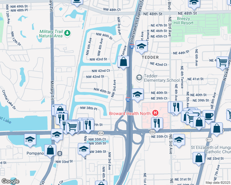 map of restaurants, bars, coffee shops, grocery stores, and more near 241 Northwest 40th Street in Pompano Beach
