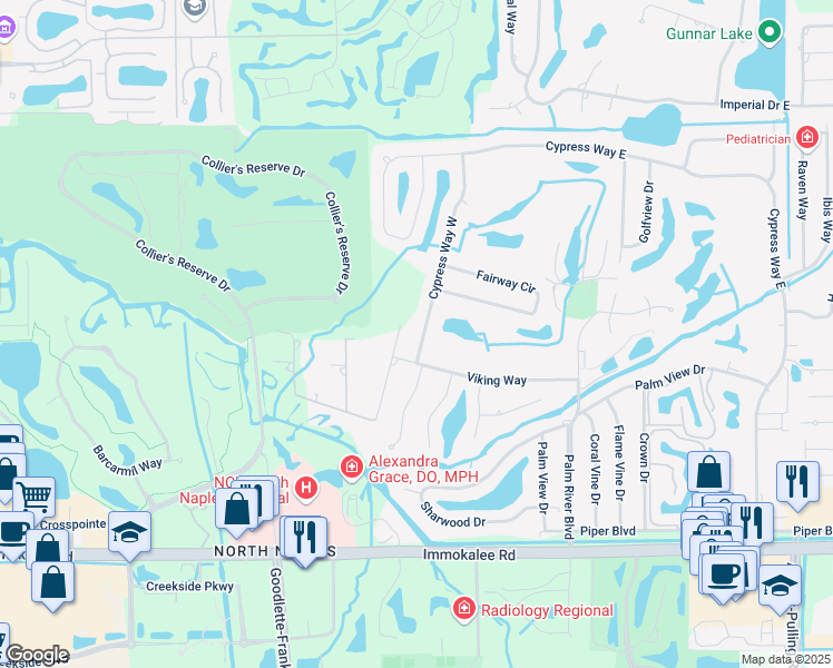 map of restaurants, bars, coffee shops, grocery stores, and more near 227 Cypress Way West in Naples