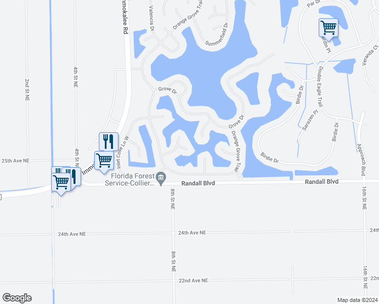 map of restaurants, bars, coffee shops, grocery stores, and more near 2781 Amberwood Court in Naples