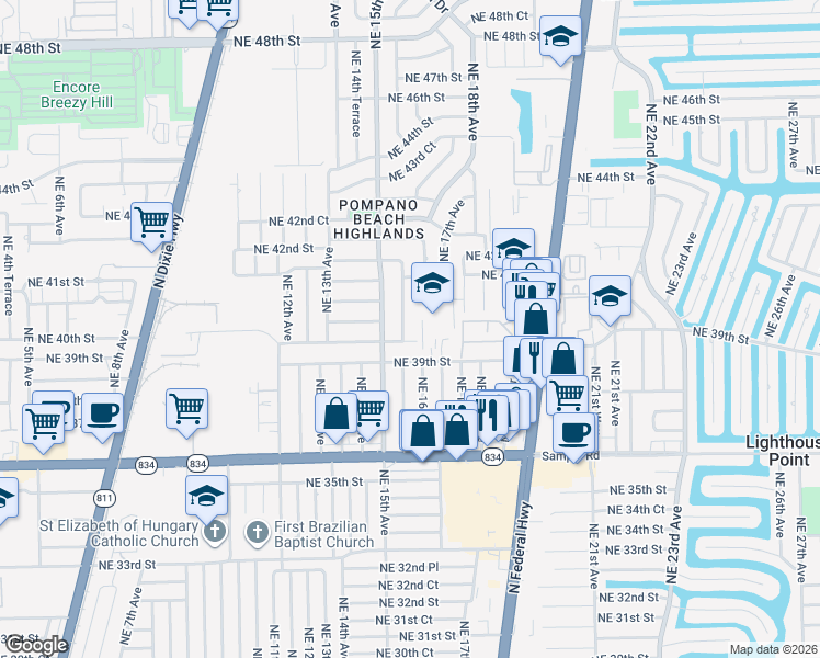 map of restaurants, bars, coffee shops, grocery stores, and more near 3951 Northeast 16th Avenue in Pompano Beach