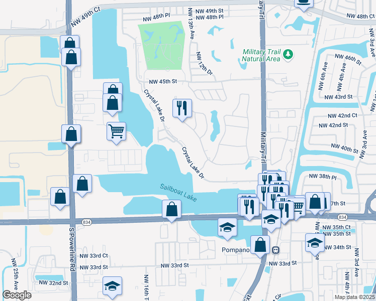 map of restaurants, bars, coffee shops, grocery stores, and more near 4000 Crystal Lake Drive in Pompano Beach