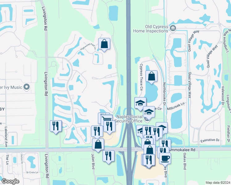 map of restaurants, bars, coffee shops, grocery stores, and more near 5681 Heron Lane in Naples
