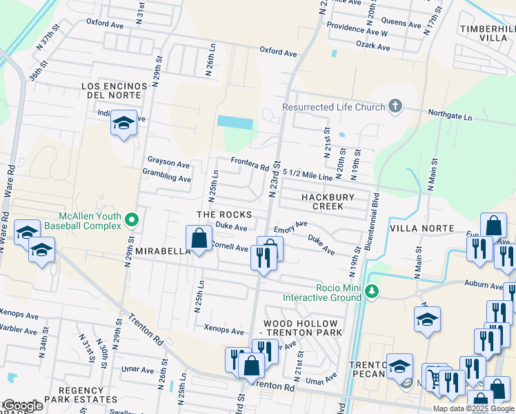 map of restaurants, bars, coffee shops, grocery stores, and more near 2305 Fairmont Ave in McAllen