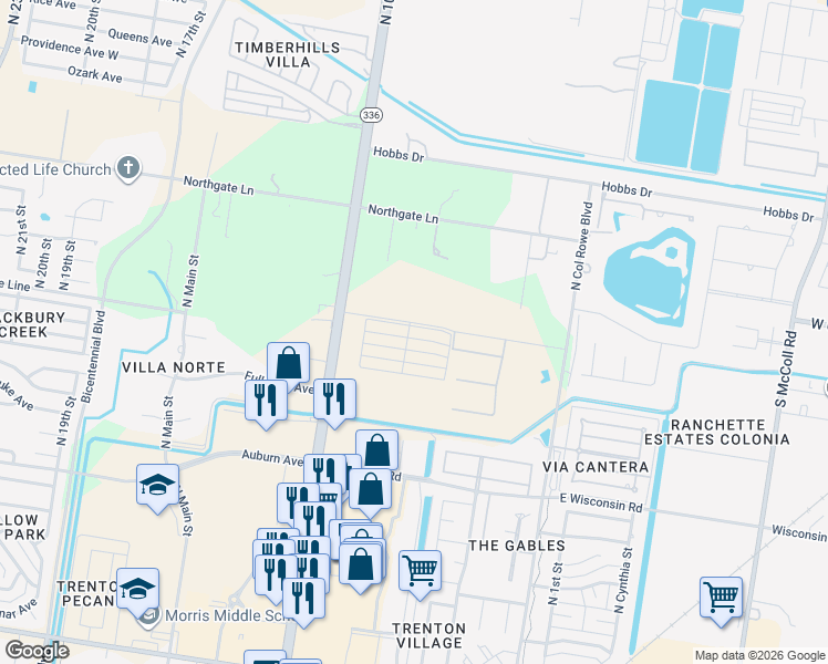 map of restaurants, bars, coffee shops, grocery stores, and more near 500 Grayson Avenue in McAllen