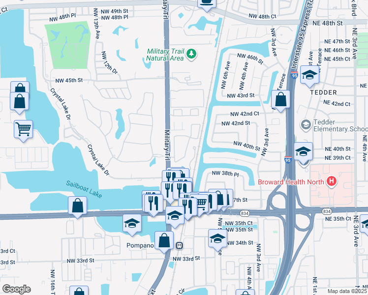 map of restaurants, bars, coffee shops, grocery stores, and more near 4053 Eastridge Circle in Pompano Beach