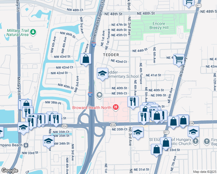 map of restaurants, bars, coffee shops, grocery stores, and more near 4001 Northeast 2nd Terrace in Pompano Beach
