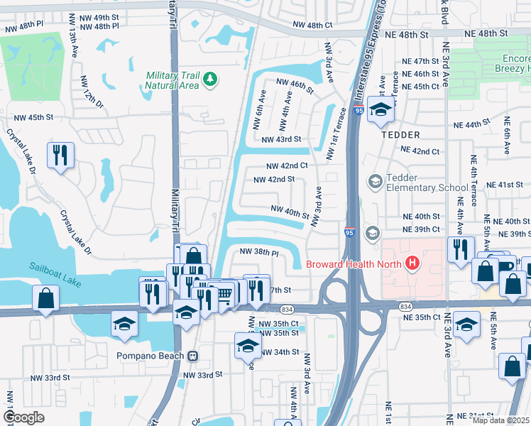 map of restaurants, bars, coffee shops, grocery stores, and more near 410 Northwest 40th Street in Pompano Beach