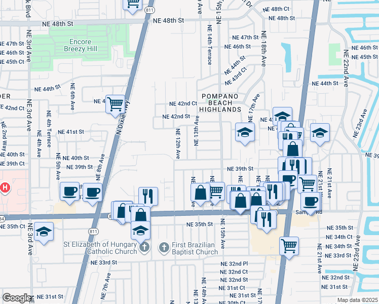 map of restaurants, bars, coffee shops, grocery stores, and more near 4020 Northeast 12th Terrace in Pompano Beach