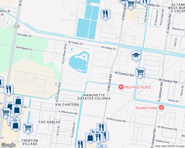map of restaurants, bars, coffee shops, grocery stores, and more near 2820 Lake Shore Drive in Edinburg