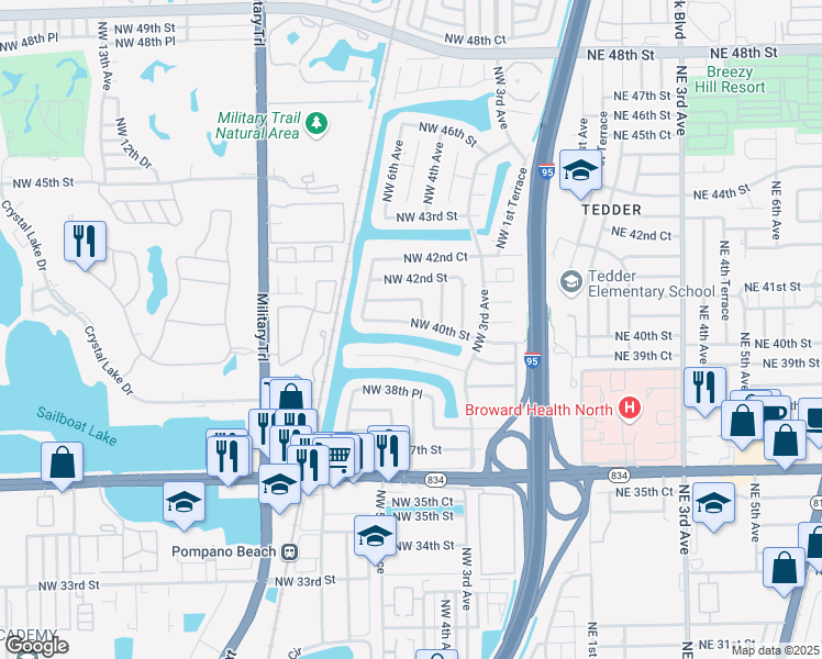 map of restaurants, bars, coffee shops, grocery stores, and more near 410 Northwest 40th Street in Pompano Beach