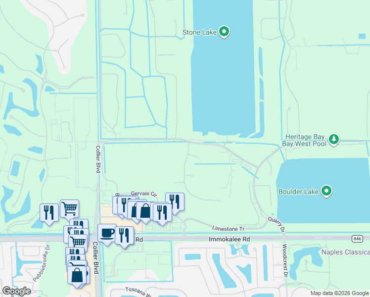 map of restaurants, bars, coffee shops, grocery stores, and more near 9109 Quartz Lane in Naples