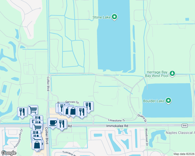 map of restaurants, bars, coffee shops, grocery stores, and more near 9108 Quartz Lane in Naples