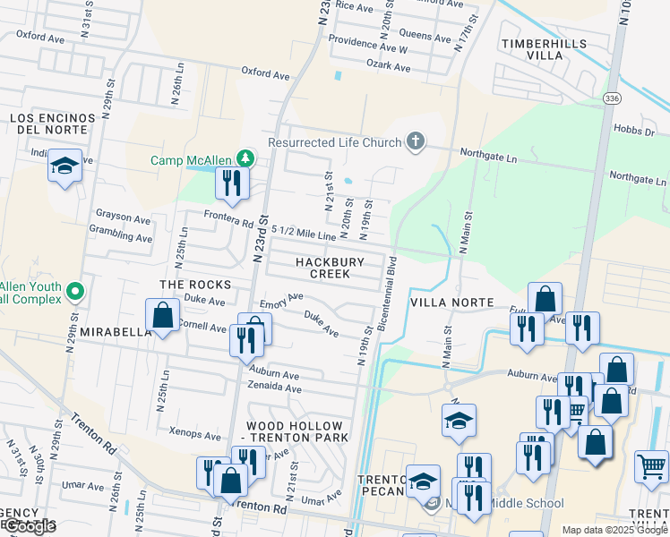 map of restaurants, bars, coffee shops, grocery stores, and more near 2008 Fairmont Avenue in McAllen