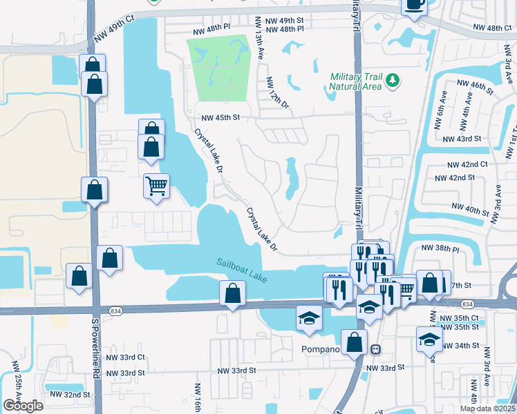 map of restaurants, bars, coffee shops, grocery stores, and more near 4000 Crystal Lake Drive in Pompano Beach