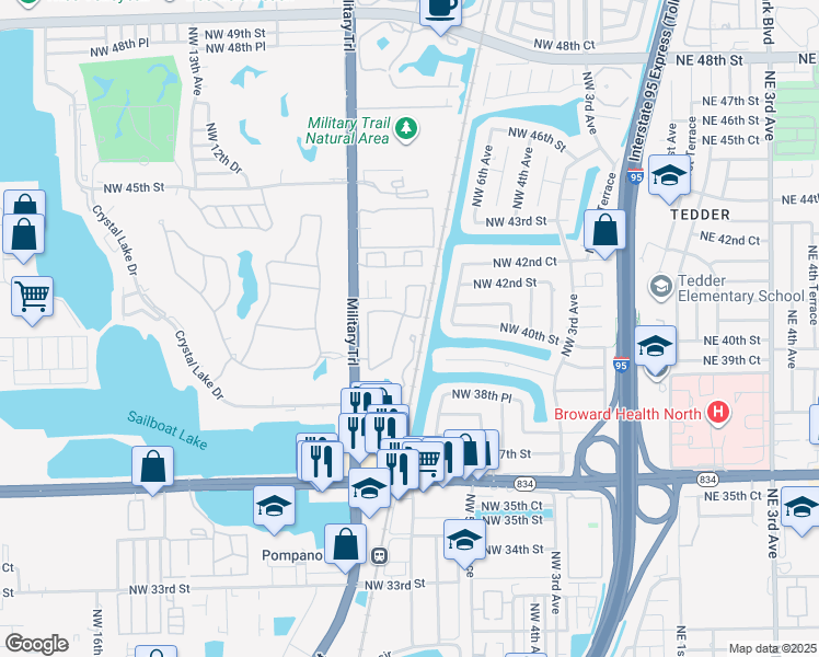 map of restaurants, bars, coffee shops, grocery stores, and more near 757 Crystal Lake Drive in Pompano Beach