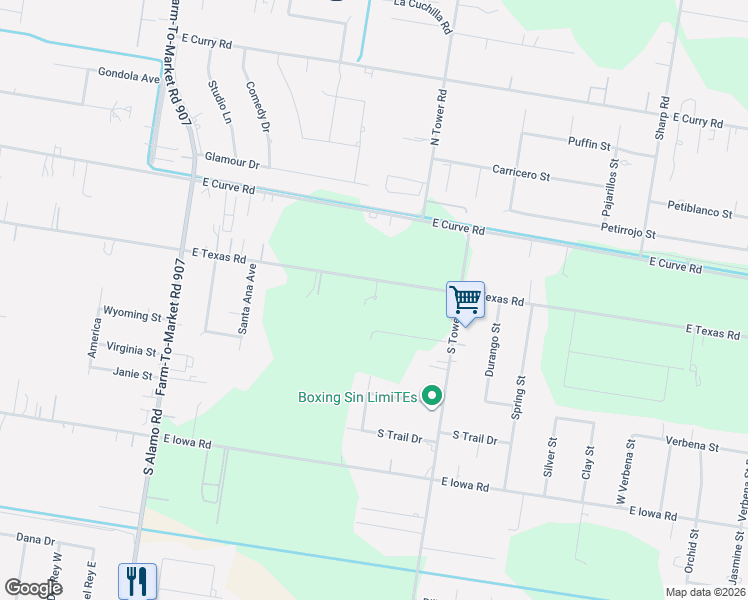 map of restaurants, bars, coffee shops, grocery stores, and more near 6110 East Texas Road in Edinburg