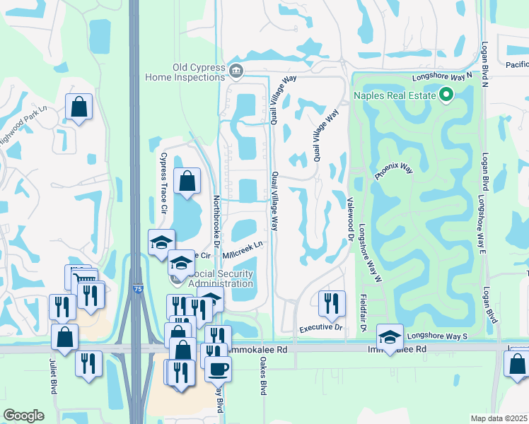 map of restaurants, bars, coffee shops, grocery stores, and more near 2560 Aspen Creek Lane in Naples