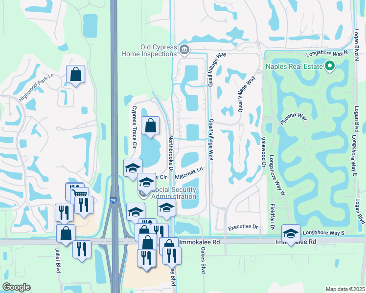 map of restaurants, bars, coffee shops, grocery stores, and more near 2540 Aspen Creek Lane in Naples