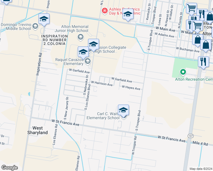 map of restaurants, bars, coffee shops, grocery stores, and more near 1216 West Harrison Avenue in Alton