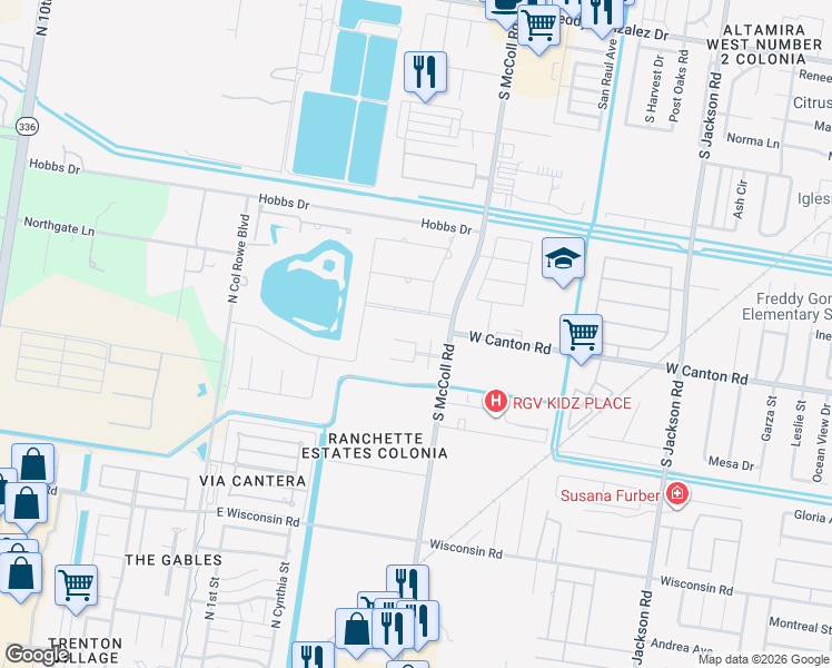 map of restaurants, bars, coffee shops, grocery stores, and more near 3024 East Canton Road in Edinburg